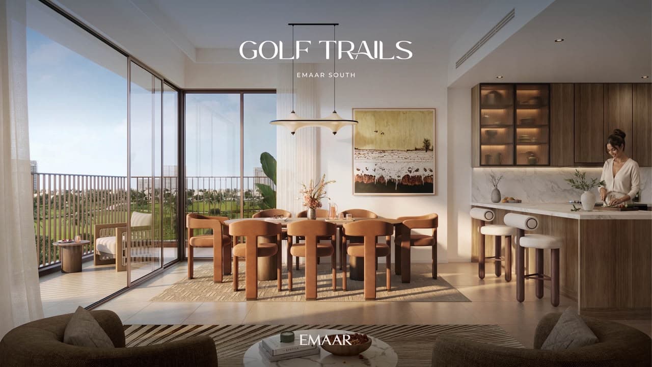 Golf Trails dining and kitchen interior with a golf-course-facing balcony