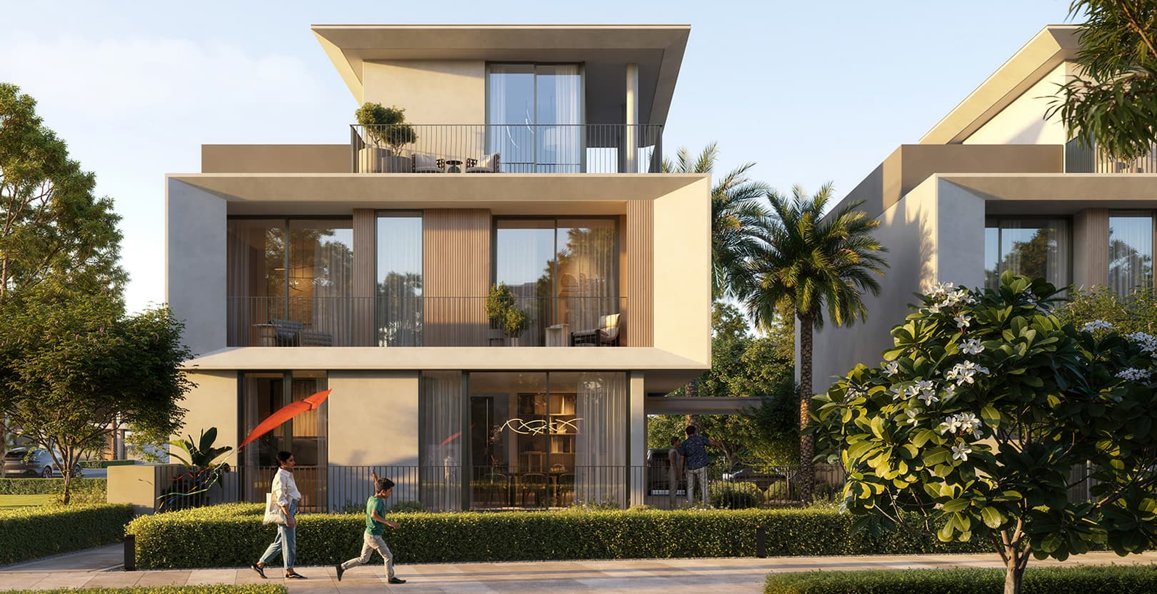 Selvara 3 villa exterior at twilight - Emaar render